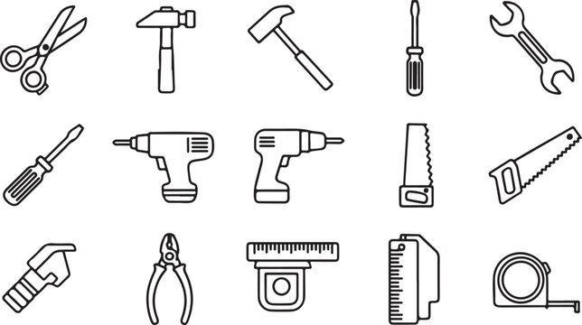 Set of 13 construction tools icons vector isolated on Transparent Background