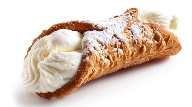 Delicious cannoli shell filled with creamy ricotta and powdered sugar, Italian pastry