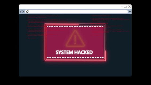Computer Code Programming Hacking Digital Glitch Overlay Effect Background. warning message hacked alert. Error signal Virus code software hack. 4K animation on transparent background.