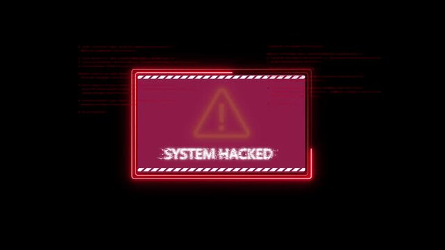 Computer Code Programming Hacking Digital Glitch Overlay Effect Background. warning message hacked alert. Error signal Virus code software hack. 4K animation on transparent background.