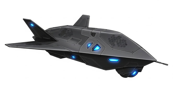 Futuristic stealth aircraft design with advanced technology and sleek aerodynamic features.