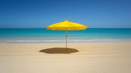 Fototapeta premium Tropical Vacation Concept with Bright Yellow Beach Umbrella