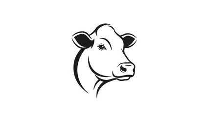Fototapeta premium Black and White Cow Head Illustration.