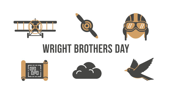 Illustration for Wright Brothers Day featuring aviation icons and text