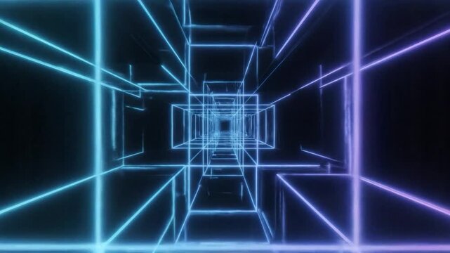 Abstract glowing geometric tunnel receding into darkness