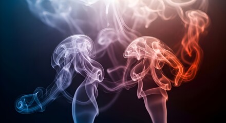 Fototapeta premium Abstract Colorful Smoke Wisps Intertwining on Dark Background