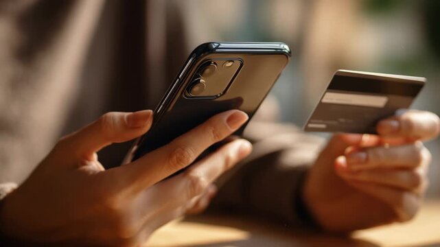 Person holding smartphone and credit card for online shopping  