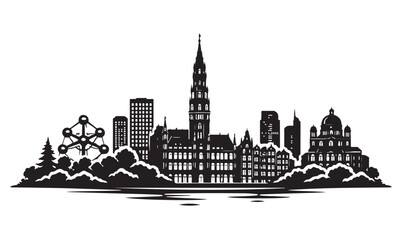 Fototapeta premium Brussels Skyline Silhouette, Silhouette Vector, Isolated on White Background