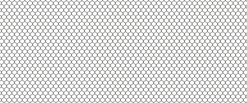Seamless Abstract Black and White Geometric Hexagon Pattern Background, Minimalist Chain Link Mesh Texture, Fishnet Netting Vector Illustration for Creative Graphic Design