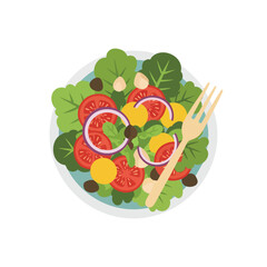 Naklejka premium Flat illustration of a salad with fork on a white background