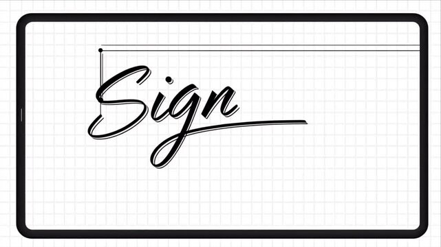 Digital signature on white grid tablet for business contract