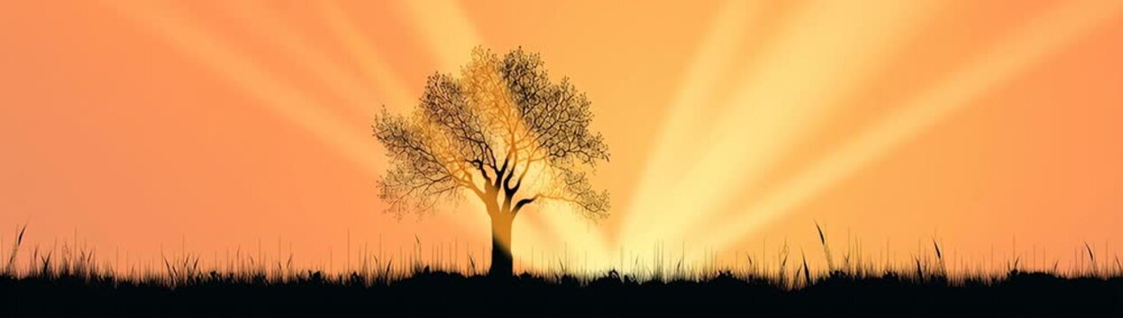 A solitary tree silhouetted against a vibrant sunset, embodying nature's beauty.