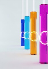Obraz premium Abstract visualization of isolated communication silos creating a feedback loop, reinforcing limited perspectives in a sterile, blank environment, geometric, isolationism, limited perspective