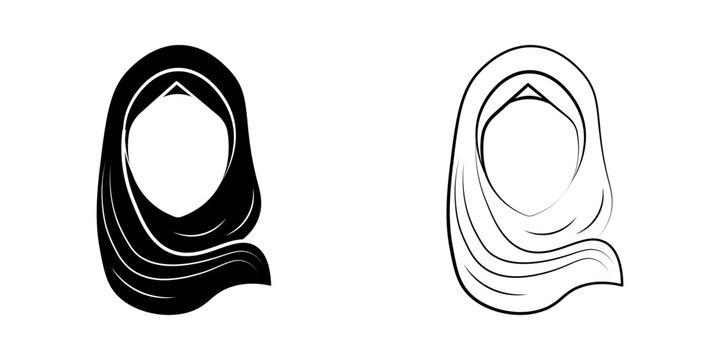 Muslim Woman Hijab Icon Set Black and Outline Islamic Female Avatar