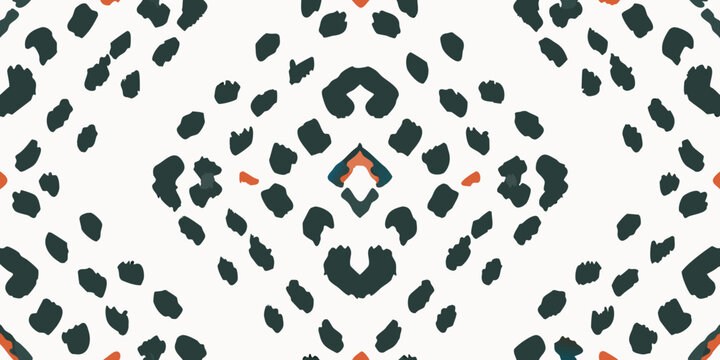 Abstract leopard print pattern with dark shapes on a cream background