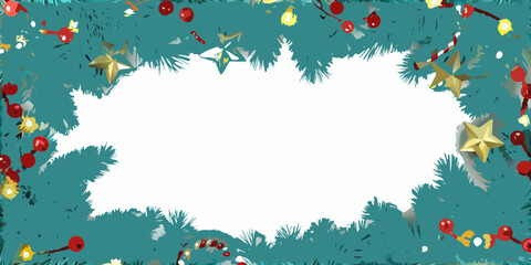 Festive teal christmas border with stars berries and twinkling lights © Sabuj