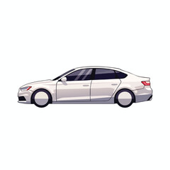 Fototapeta premium A stylized white sedan with tinted windows and sleek lines is shown in profile