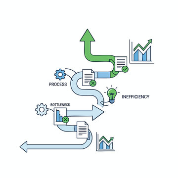 Process flow with bottlenecks, inefficiency, and graphs