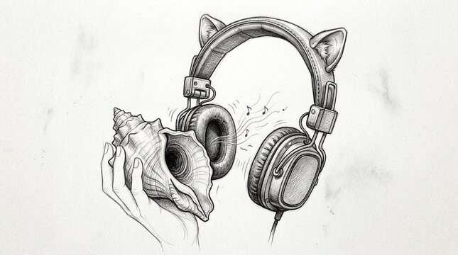 Headphones Listening to Seashell Music Sound