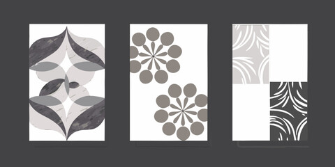 Obraz premium Abstract floral patterns in grayscale arranged as a triptych display