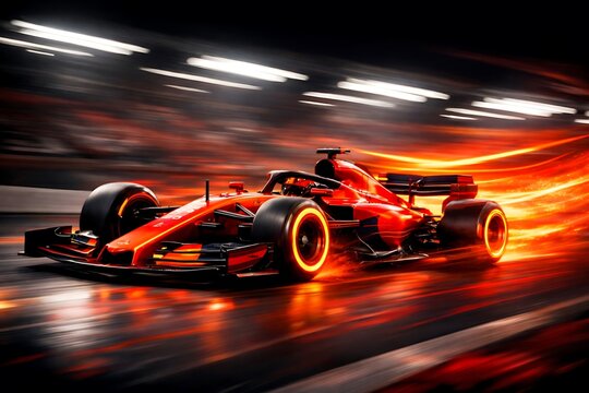 Dynamic Red Formula Race Car Speeding with Fiery Energy on Track