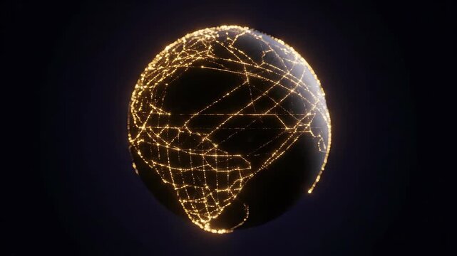 Global Network Connectivity Digital Earth Animation with Glowing Lines and Data Transfer.