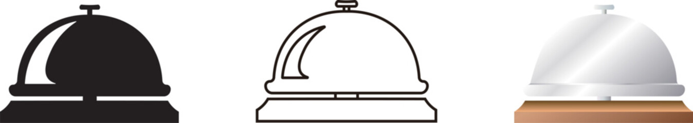 光沢が入った卓上呼び鈴のマークと立体的な銀色の卓上呼び鈴の素材セット