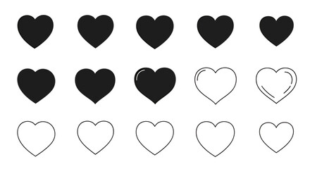 Grid of black filled hearts and white outline hearts arranged in rows and columns for a decorative vector design.