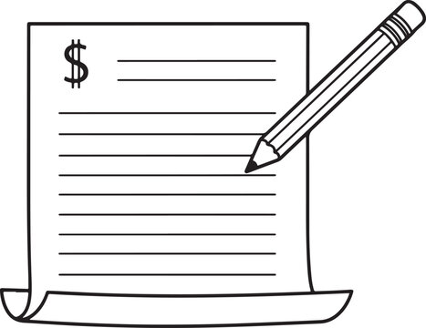 Pencil on a notepad with dollar sign stationery writing