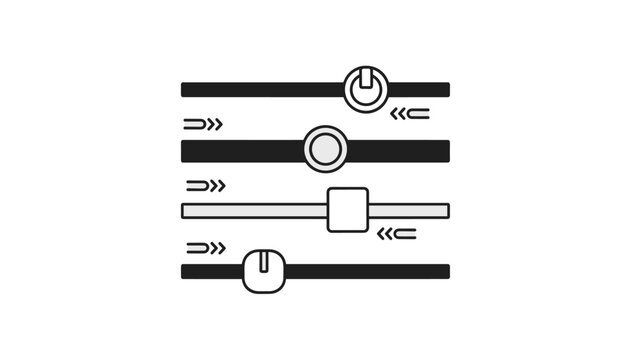 Line art icon displaying four distinct horizontal slider controls with different indicator shapes and directional arrows, symbolizing adjustments or settings.