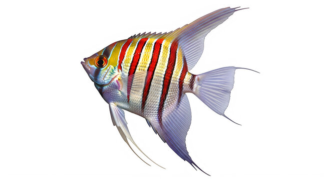 Colorful fish with red and yellow stripes isolated on transparent background swimming