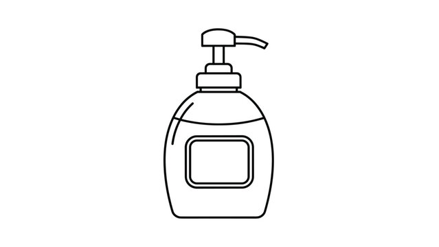 Simple line drawing of a liquid soap or lotion dispenser bottle with a manual pump on a clean white background.