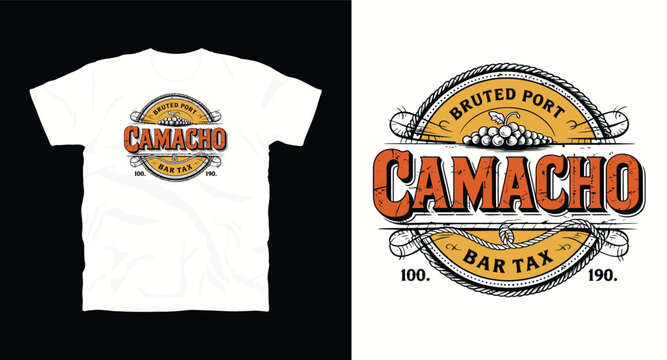 Camacho grapes logo with rope border, vintage emblem, retro design