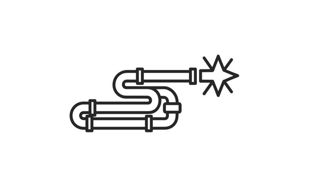 Line art icon featuring a winding pipeline ending in a starburst, symbolizing efficient process flow, energy, or a dynamic output.