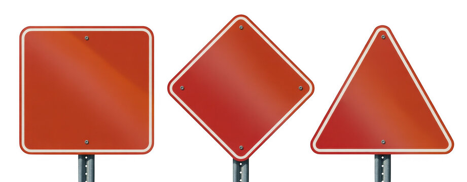 Red road signs traffic signs construction warning signs isolated on a transparent background