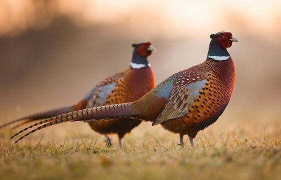 Two Male Ring-necked Pheasants in Natural Habitat
