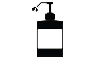 Obraz premium Minimalist hand sanitizer bottle icon with pump, black and white vector illustration of hygiene concept