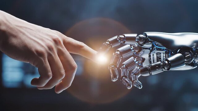 Human hand and robotic hand touching