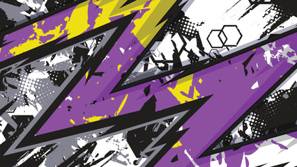 Abstract Racing Background with Sharp Purple and Yellow Geometric Shapes for Car Wrap and Jersey Design © Nj Art