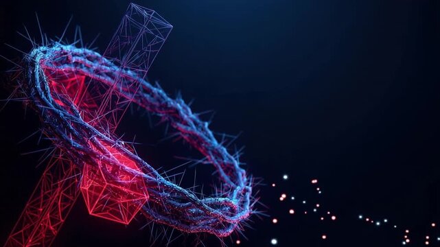 A digital representation of the cross and crown of thorns, a striking artistic interpretation of religious symbols. ..Created with Generative AI, not depicting real subjects.