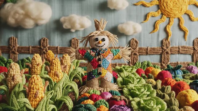 たくさん作物の稔った、カカシのいる畑