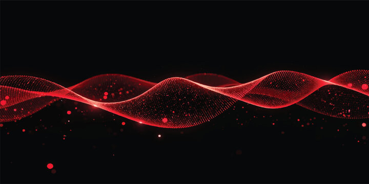 Dynamic abstract red wave pattern featuring glowing light effects and fire flame lines over a dark black backdrop with motion energy and fractal smoke art illustration