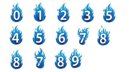 Fototapeta premium Collection of numbers zero through nine each encased in vibrant blue flames representing speed or high energy levels.