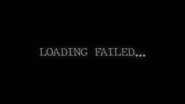 Loading failed text sign animation on black background, loading failed glitch retro animated template with alpha channel.