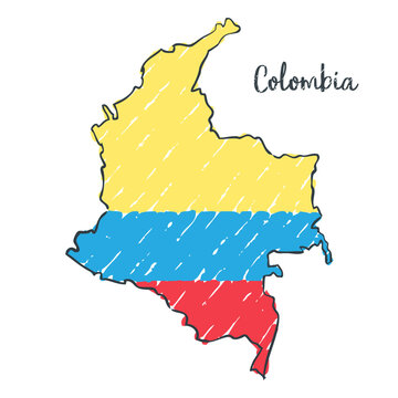 Colombia Map Sketch - hand drawn Colombian flag illustration