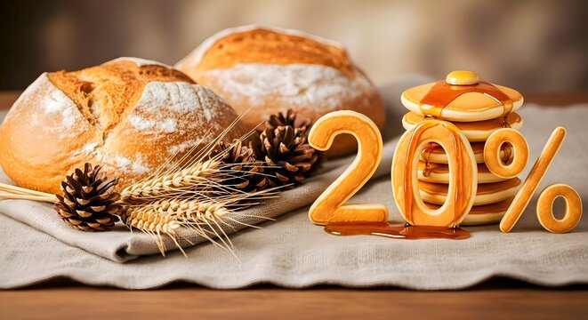 Fresh Bread with Number 2024 and Wheat, New Year Celebration Concept