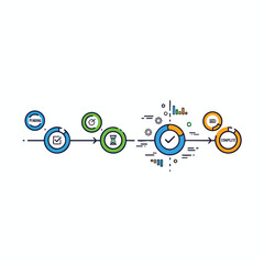 Obraz premium Process flowchart with icons indicating pending, time, task completion, and final status