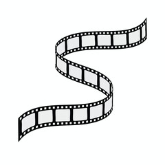 Fototapeta premium Wavy black and white film strip with clear square frames on a white background