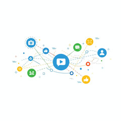Obraz premium A web of social media icons and symbols connected by lines
