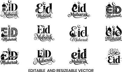 Fototapeta premium Eid Mubarak Typography Islamic collection Bundle Vector Set .